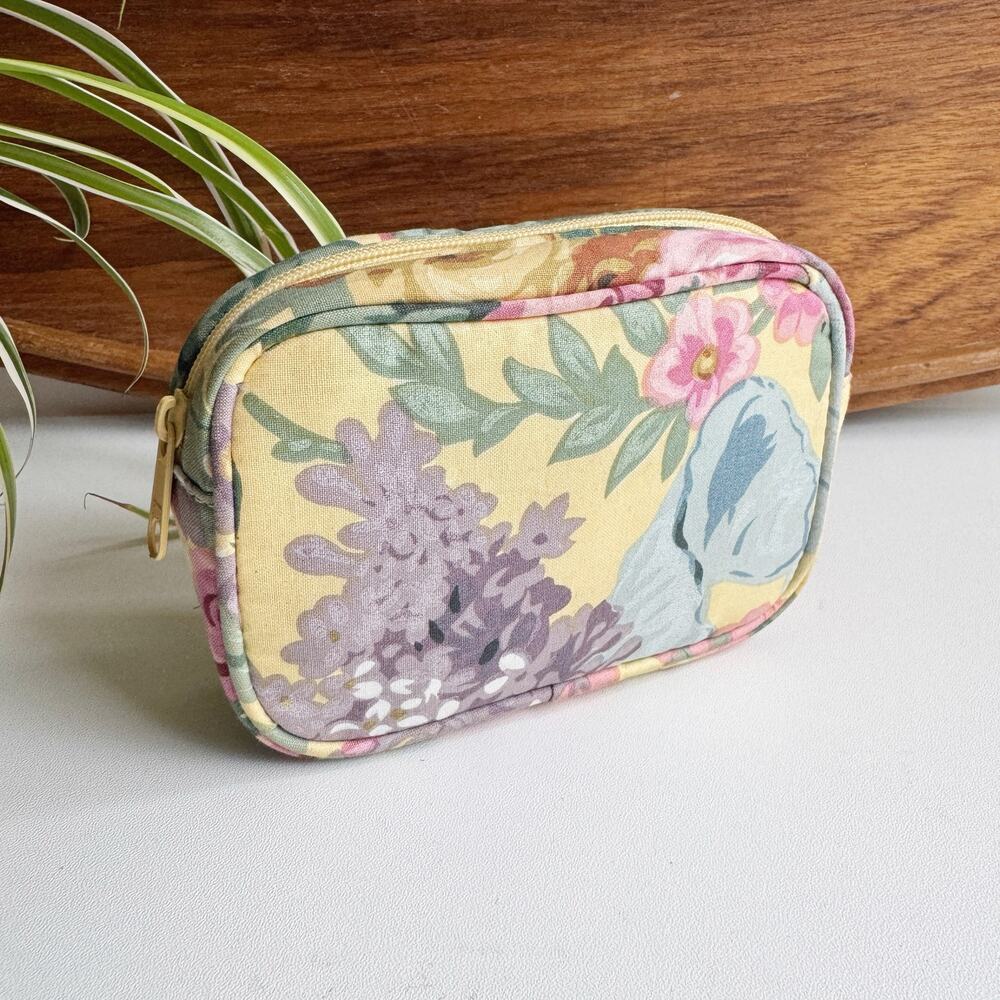 Vintage Ralph Lauren Yellow Floral Zip Mini Cosmetic Bag Pouch